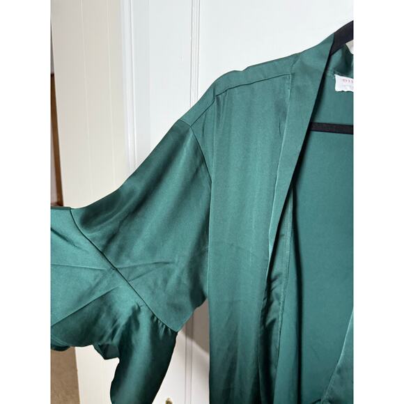 Birdy Grey Emerald Green Kenny Satin Ruffle Tie Short Robe Women's M/L NEW - Picture 4 of 9